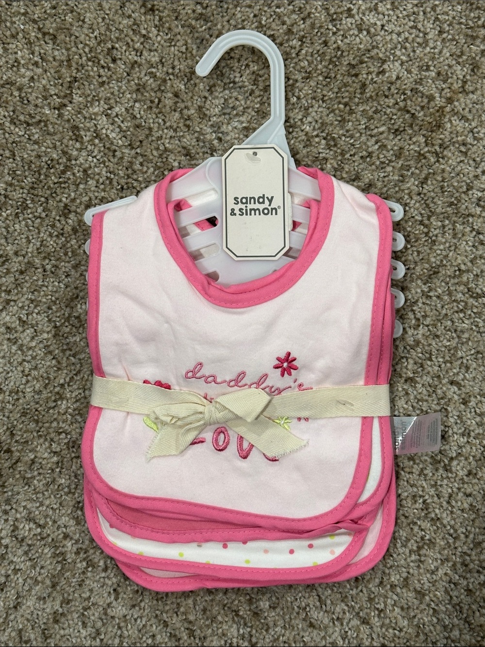 Carter's Pink and Light Pink Baby Bib Bundle with Embroidered Detail